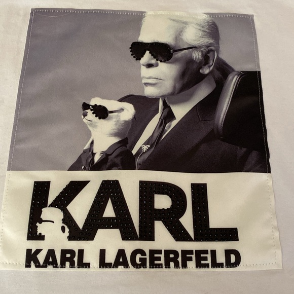 NWT white & Black Tee Top Satin Appliqué Icon Karl Lagerfeld Black Embellishment - Picture 3 of 16